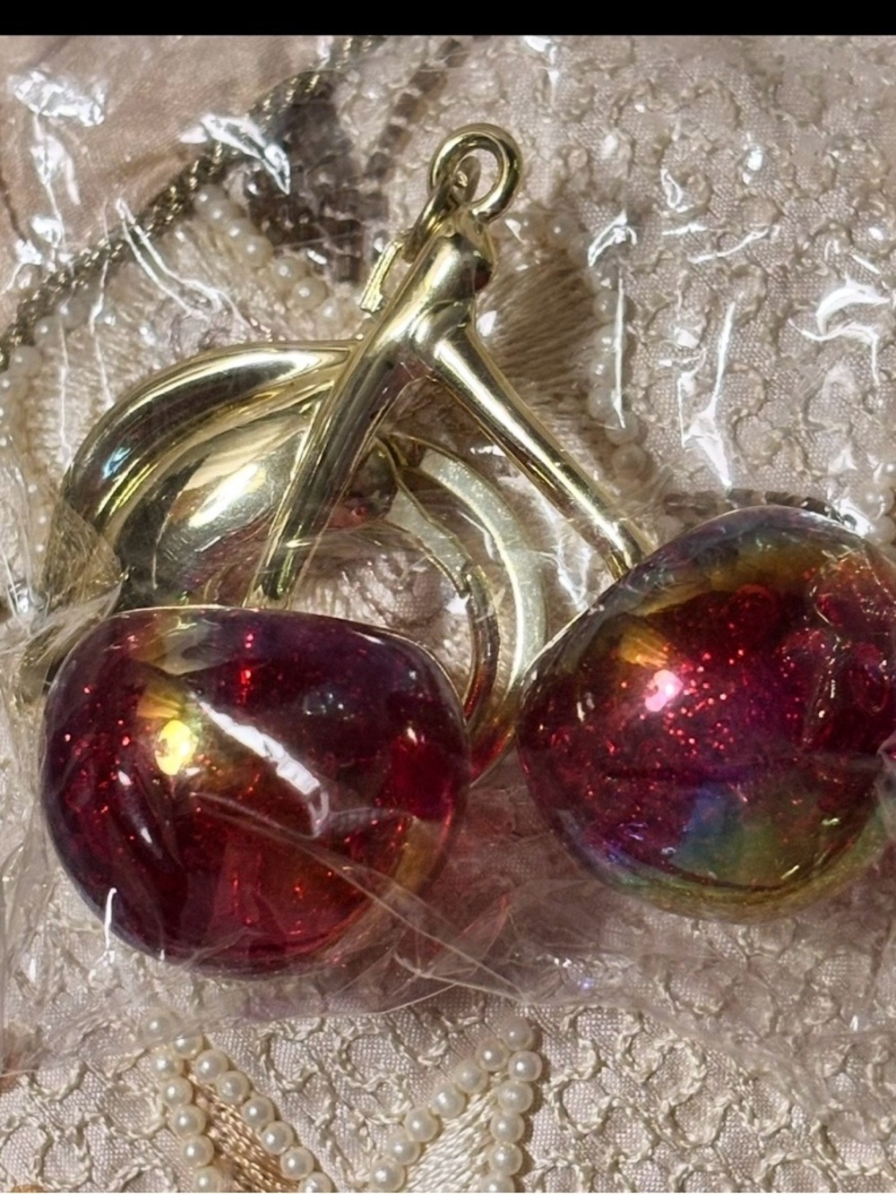 Large Gold and red cherry bag charm/keychain NEW in package.